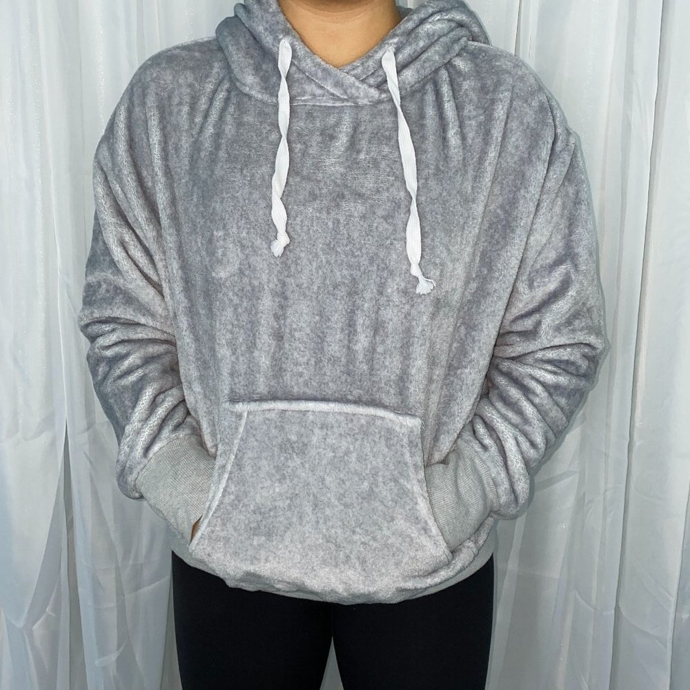 Xhilaration Grey Fuzzy Sleepwear Pullover Hoodie
